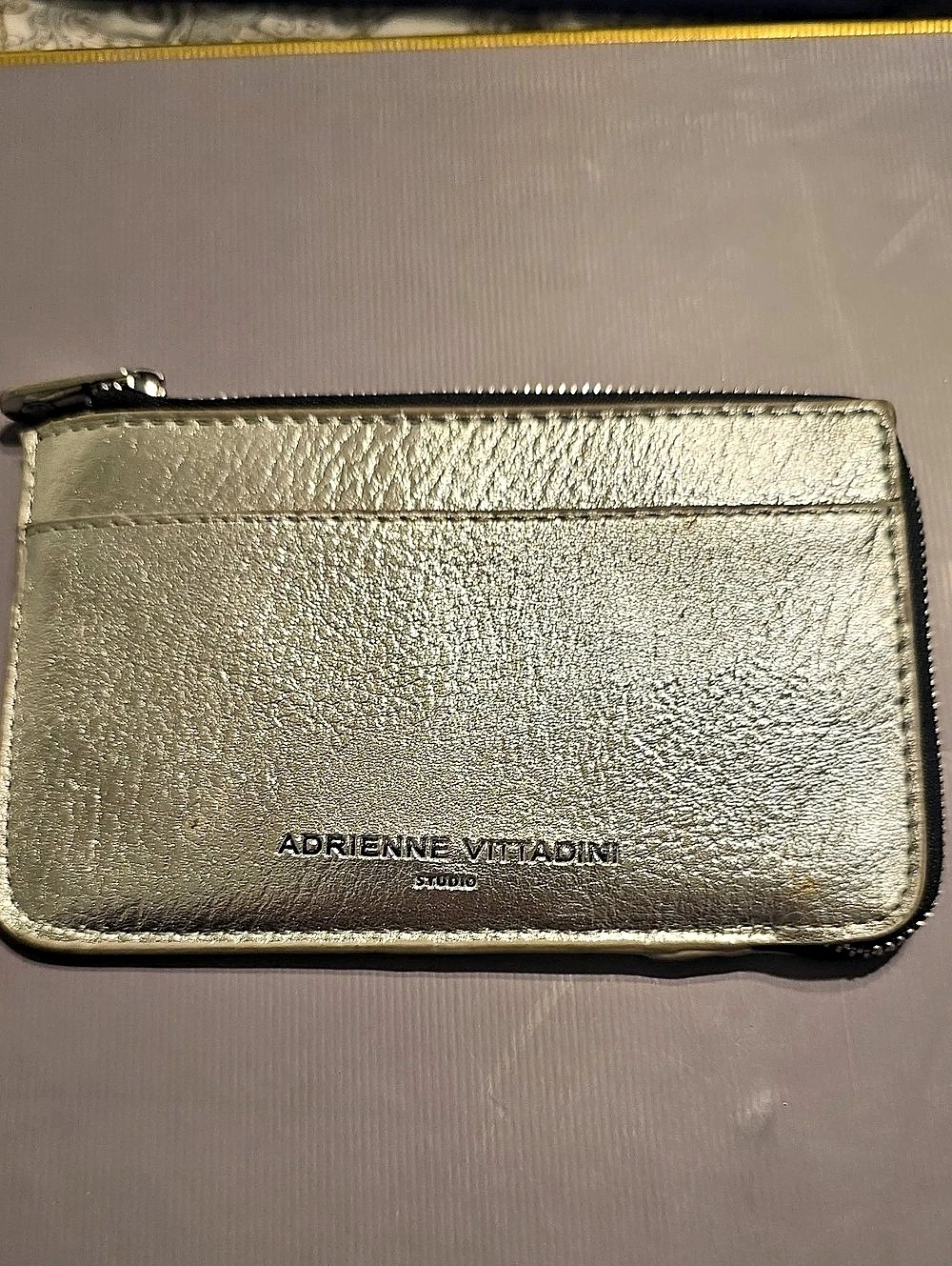 Adrienne Vittadini Metallic Zip Around Wallet in Silver Like New